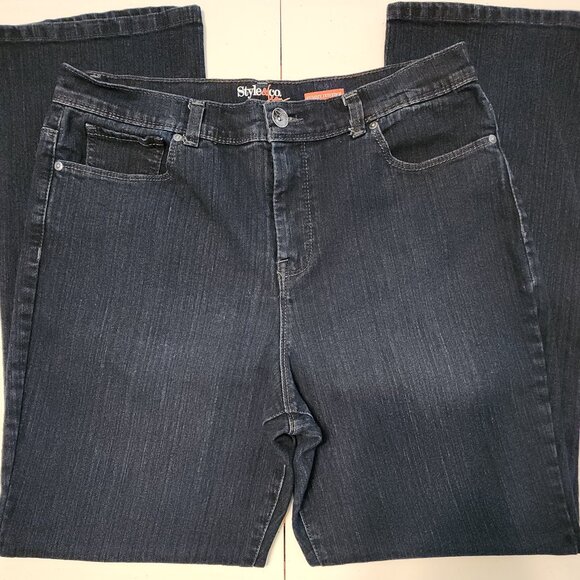 Style & Co. Women's Denim Blue Jeans Dark Wash Tummy Control Size 14 Short - Picture 1 of 16